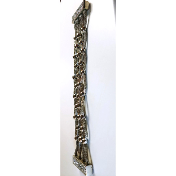 Chunky Bracelet Magnetic Silvertone Mesh Flower Modern 7.5" Flower-Pre Owned - Picture 13 of 16